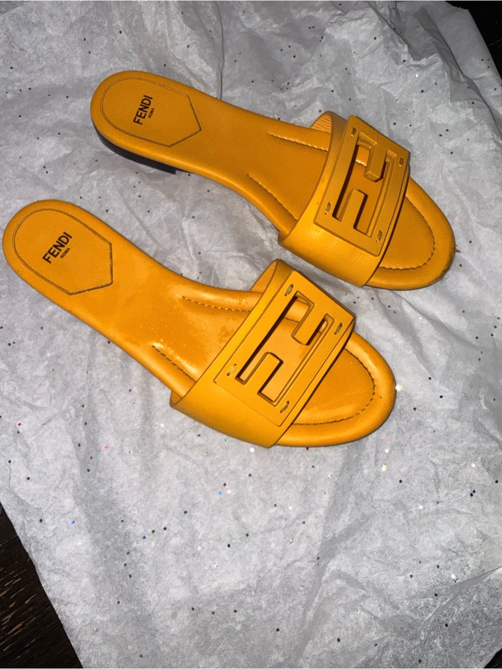 Fendi Women's Orange Slide Sandals with FF Logo